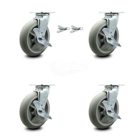 Service Caster Cambro Camcruiser Vending Cart Caster Set with 4 Brakes and 2 Swivel Locks-SCC CAM-30CS820-TPRRD-TLB-BSL-2-TLB-2